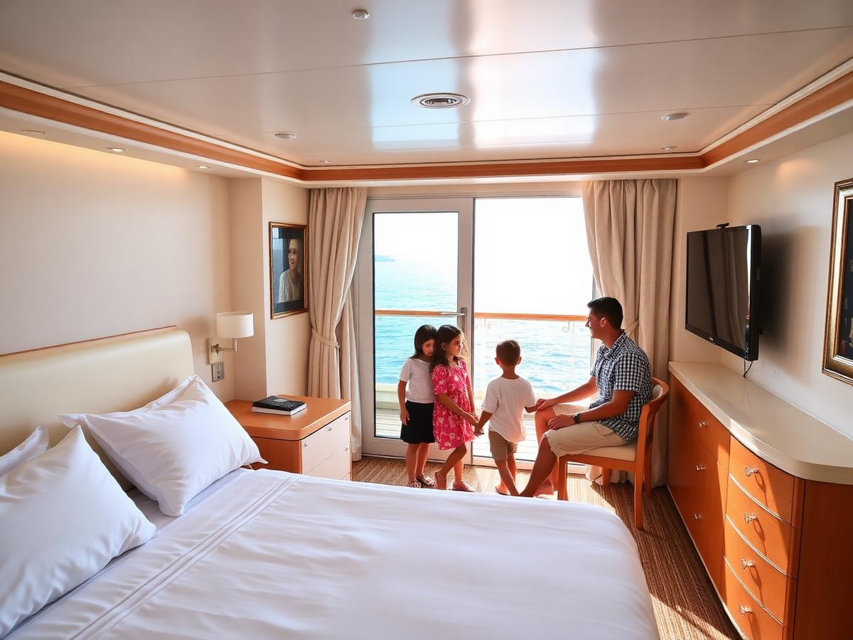 Balcony stateroom with ocean view and family