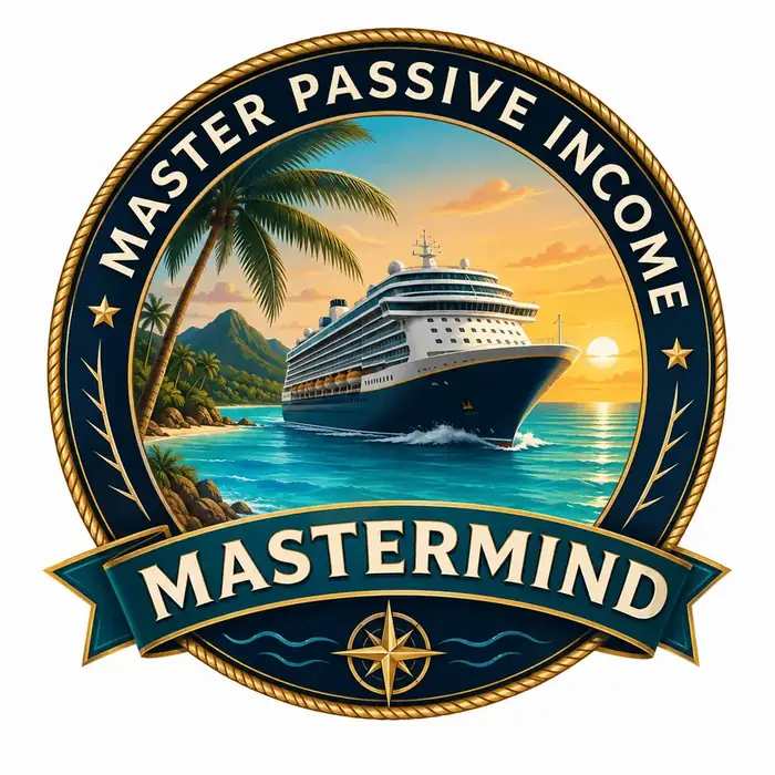 Master Passive Income Mastermind Cruise logo featuring a cruise ship in the Caribbean